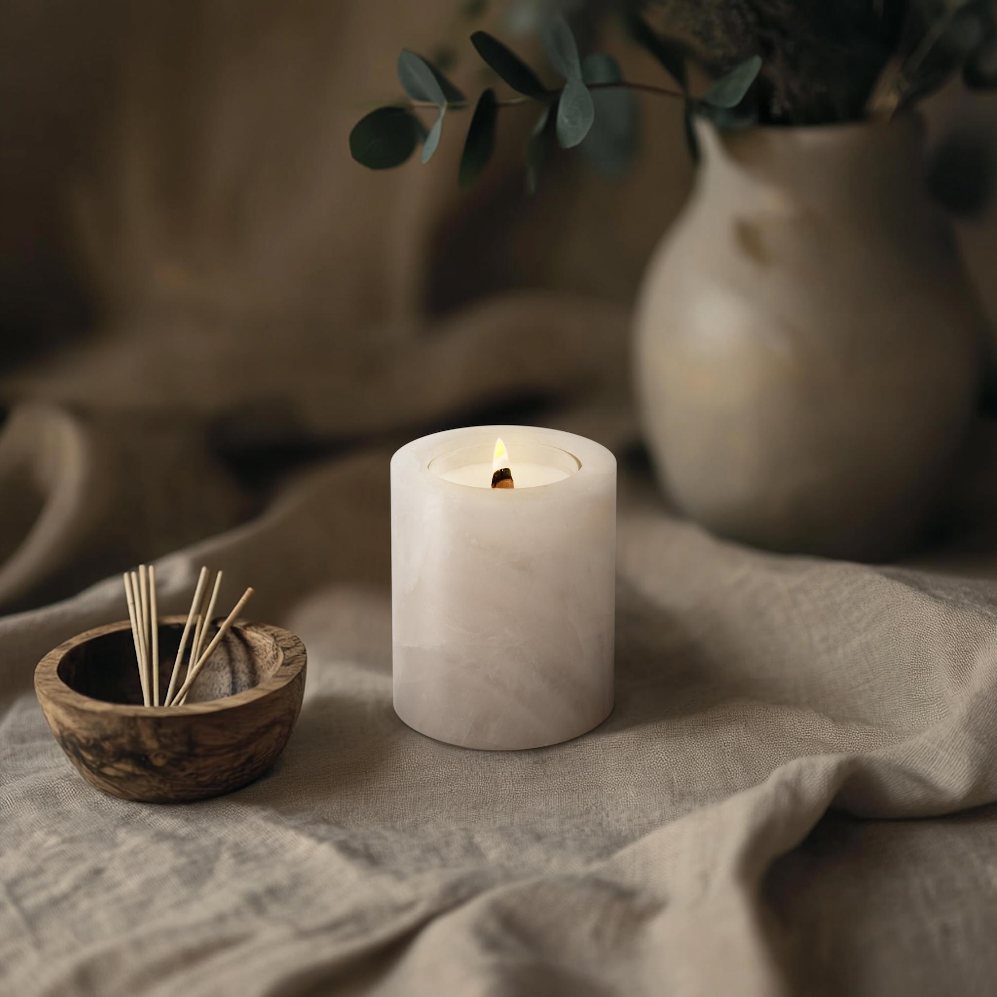 Clear quartz candle holder with soy wax – Clear Quartz  for energy cleansing and home decor