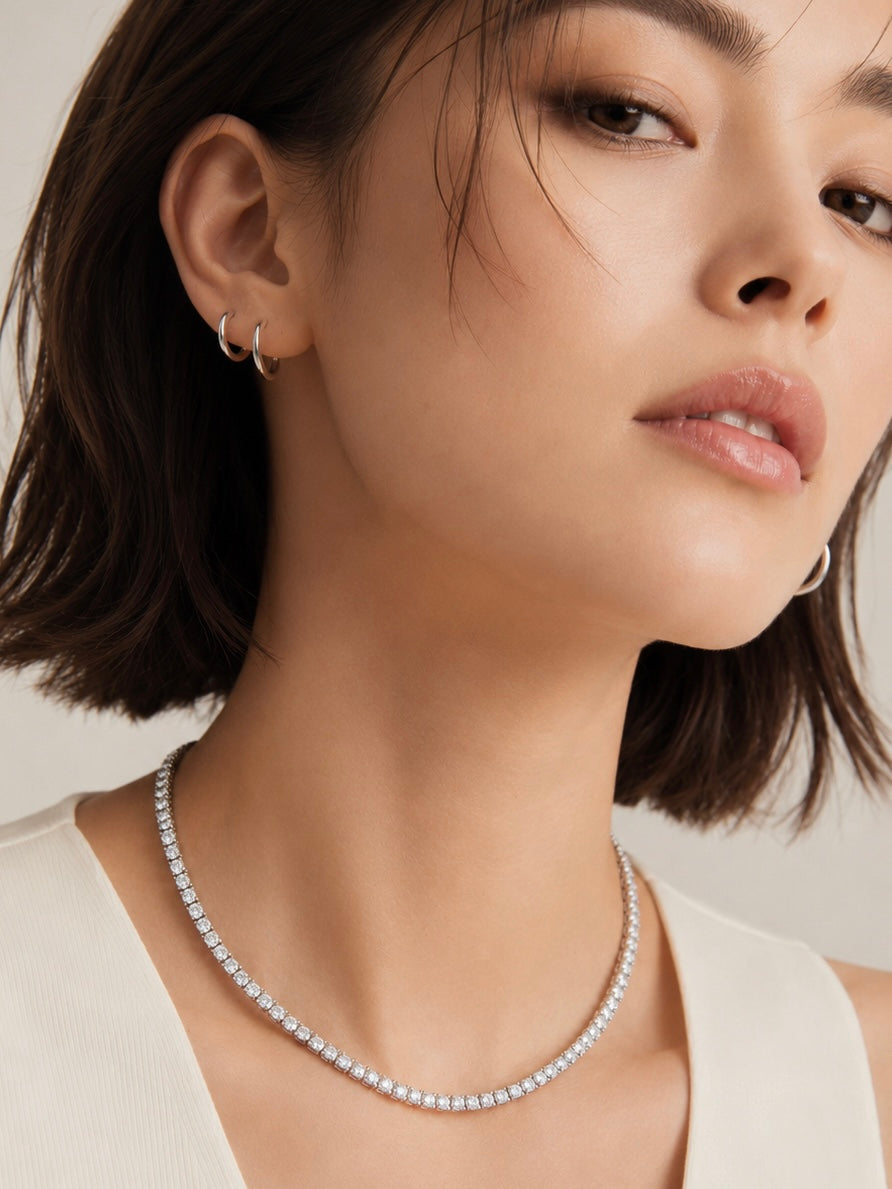 Moone CLASSIC DIAMOND TENNIS NECKLACE (0.08 CT EACH) in silver with lab-grown diamonds