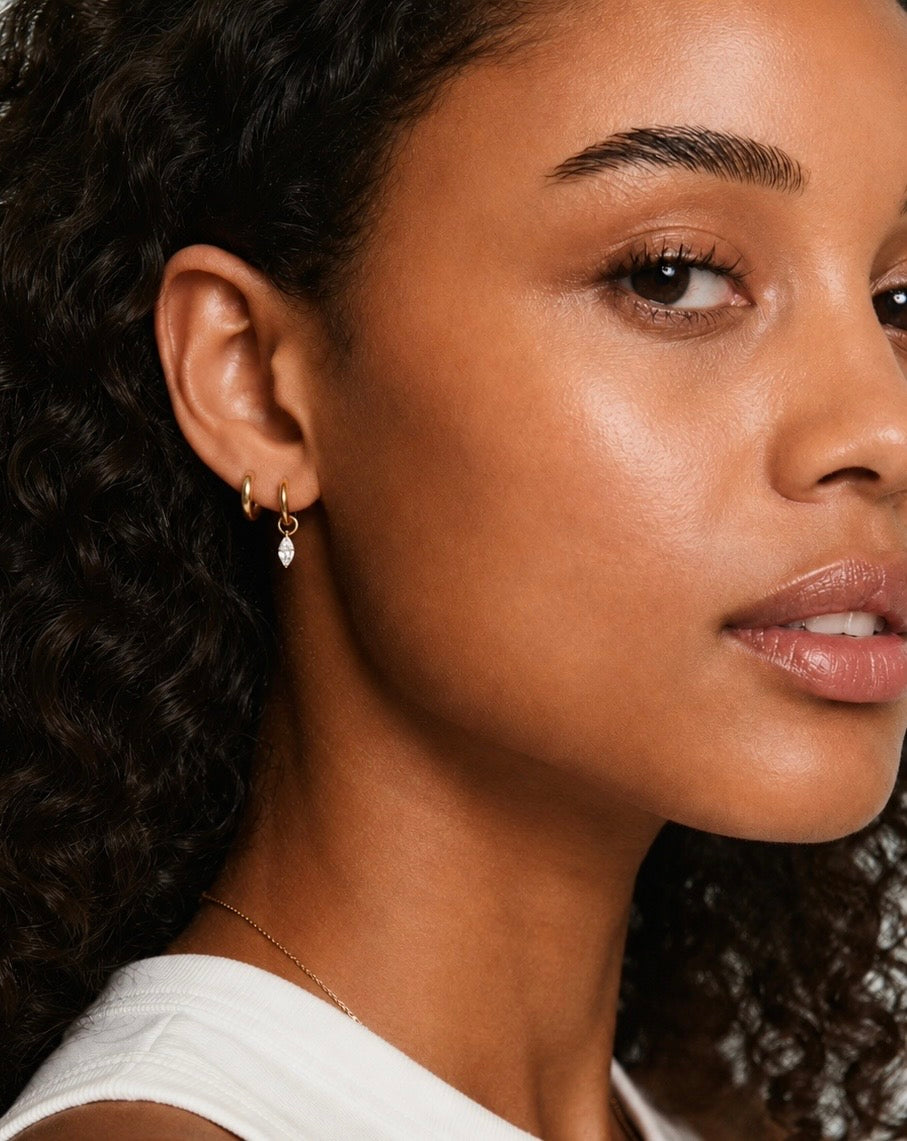 Moone MARQUISE DROP HOOPS in gold with lab-grown diamonds